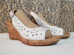BORN CONCEPTS B.O.C. Women's Sandal Shoe Sz 10 White Eyelet w/Platform Cork Heel - Picture 1 of 10