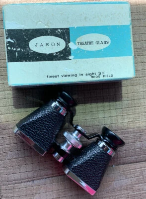 Vintage Jason 3X Coated Theater Opera Glasses with Case J-B208 Black & Chrome - Image 1 of 4