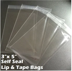 3" x 5" Clear Recloseable Self Seal Adhesive Lip & Tape Plastic Cello Bags - Picture 1 of 2
