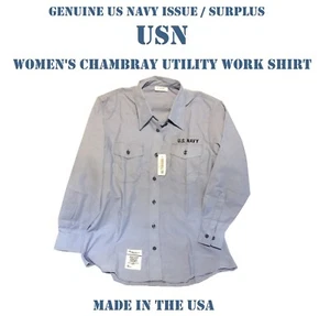 US MILITARY NAVY USN BLUE CHAMBRAY UTILITY WORK LONG SLEEVE SHIRT WOMEN'S 38x29 - Picture 1 of 7
