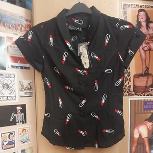 Voodoo Vixen Lipstick Blouse Black - Picture 1 of 9