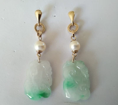 BOUCLES D'OREILLES JADE VERMEIL ARGENT MASSIF PERLE GIOIELLI CAMPAGNOLO - Photo 1/4