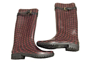 Lauren Ralph Lauren Rossalyn II Red Plaid Rubber Rain Boots Size 10 B Knee High - Picture 1 of 9