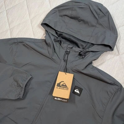 Quebra-vento masculino QuikSilver DryFlight pequeno cinza zíper completo com capuz repelente de água - Imagem 1 de 4