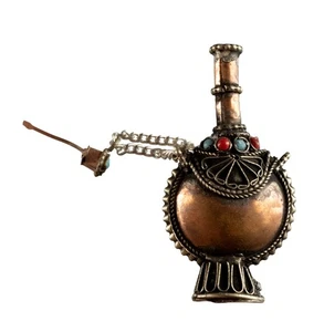 Hip Flask Tibetan Vintage from Nepal Copper & Silver - Deco Ethnic #615 - Picture 1 of 6