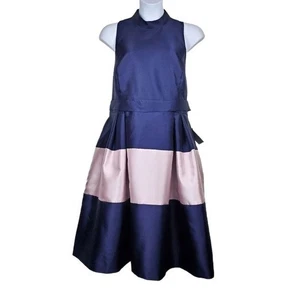 Vestido para mujer 1901 sin mangas azul rosa bloques de colores lazo ajustado y acampanado talla 24 nuevo con etiquetas - Imagen 1 de 7