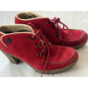 Camel active women’s shoes red suede lace up booties size 7 leather - Picture 1 of 9