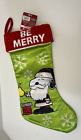NWT 2016 Peanuts Snoopy Santa Christmas Stocking Satin Green Large 18"