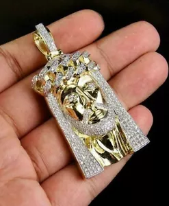 Christmas Gift for Mens Moissanite Cuban Jesus Pendant Yellow Gold Plated Silver - Picture 1 of 6