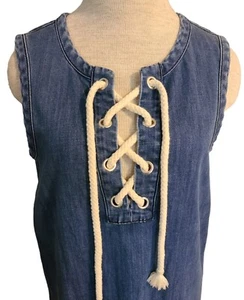 Aerie Drop Raw Hem Medium Wash Chambray Denim Tank Sleeveless Dress size Small - Picture 1 of 7