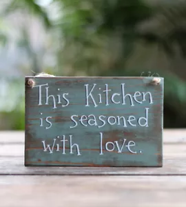 Custom Painted Sign Kitchen is Seasoned With Love 5.25 x 8 inch Choose Colors - Picture 1 of 7