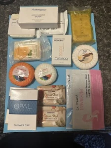 Soap, Shower Caps Makeup Removal Mix Lot 16 Samples Size Travel Size Body Lotion - Picture 1 of 4