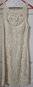 Sue Wong Size 6 Cream Ivory Lace Knee Length Lined Sleeveless Dress Side Zip - Picture 1 of 9