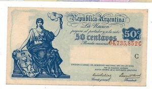 ARGENTINIEN SCHEIN 1942 50 CENTAVOS L. 12155 Serie C P#250a B#1801 vz+ - Bild 1 von 2