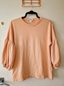 Womens Size Xs Puff Sleeve Peach Sweathshirt Jumper Round Neck - Picture 1 of 9