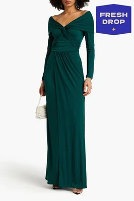 PVP €755 ZAC POSEN Maxi Vestido US8 UK12 IT44 L Verde Retorcido Frontal Abertura Manga Larga Foto 1 de 4