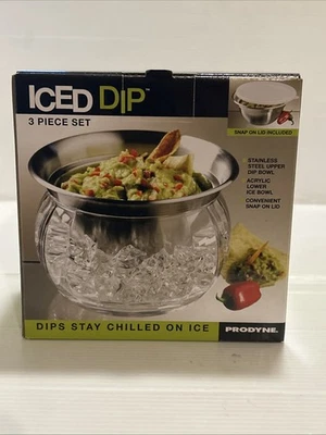 Iced Dip 3 Piece Serving Bowl W Lid Set Prodyne Stainless Steel Party -New - Image 1 of 4