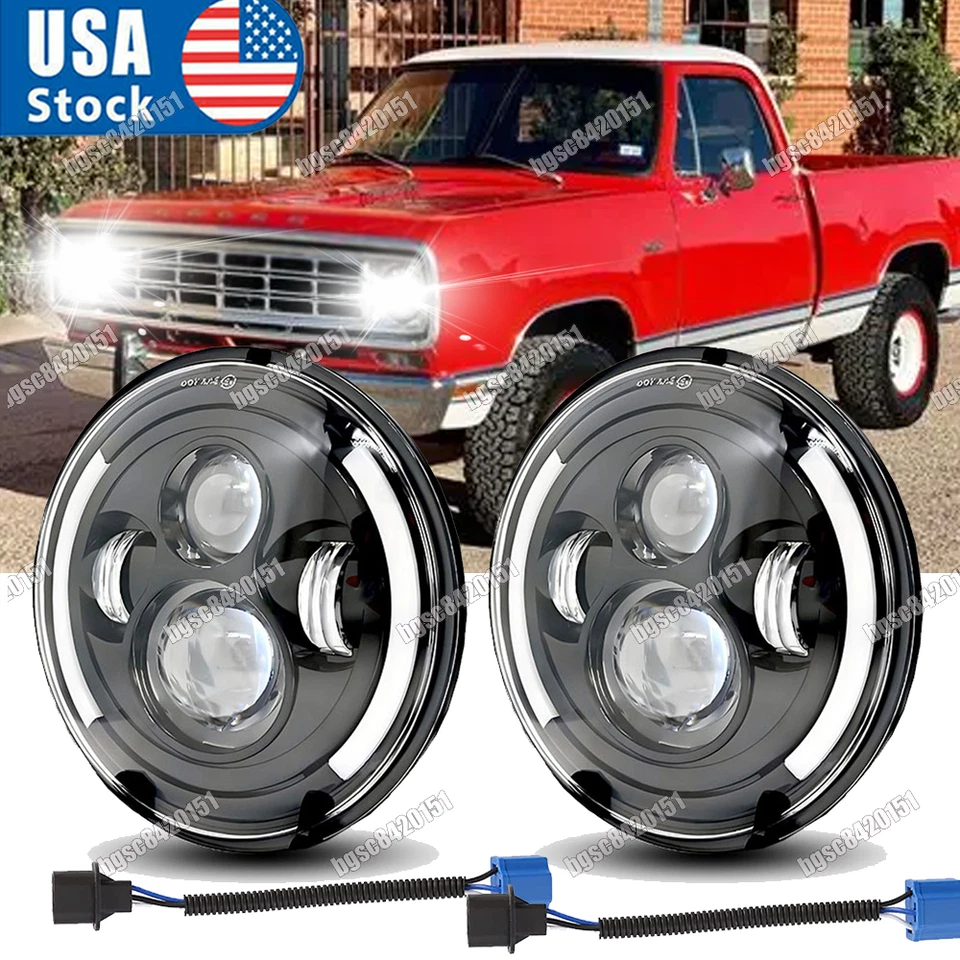 Faros LED redondos de 7 pulgadas para camioneta Dodge D100 D200 D300 haz sellado alto/bajo 2x Foto 1 de 4