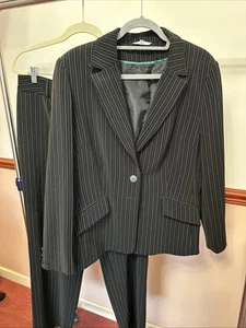 Klass Black Pinstriped Ladies Suit, Jacket 18 Trousers 16 - Picture 1 of 7