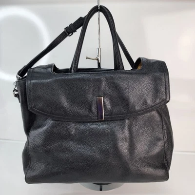 Halston Heritage Bolso de Mano Grande Cartera 10x12x5 Cuero Negro Tostado Gamuza Asas Superiores Foto 1 de 4