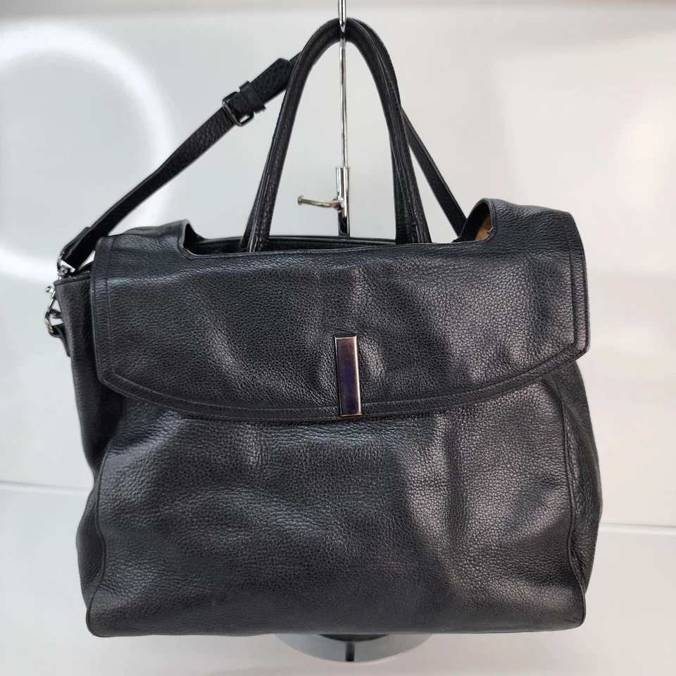 Halston Heritage Bolso de Mano Grande Cartera 10x12x5 Cuero Negro Tostado Gamuza Asas Superiores Foto 1 de 4