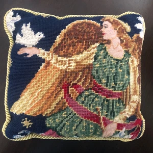 Vintage Weihnachten Engel Nadelspitze Kissen rot Samt Rücken Wolle Urlaub 10 x 9 - Bild 1 von 5