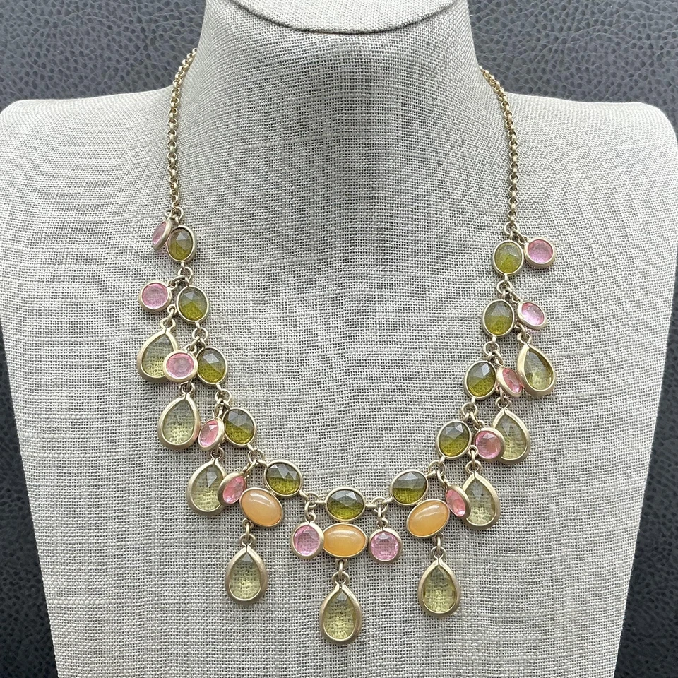 Colar Talbots Feminino Multicolorido Vidro Pedra Declaração Babador Tom Dourado 18" - Imagem 1 de 4