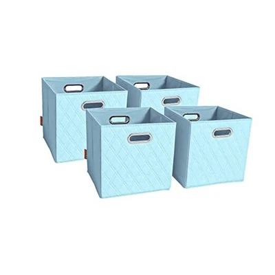 Cubos de almacenamiento medianos plegables de 12 pulgadas con estampado de diamantes de imitación de cuero azul Foto 1 de 4