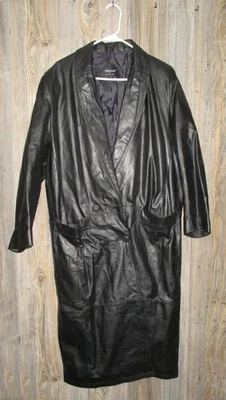Винтажный Pelle Нью-Йорк Milano черный кожаный плащ куртка женщин Sz средний - Изображение 1 из 4