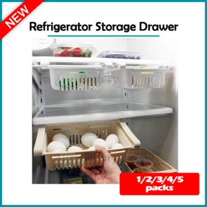 Adjustable Refrigerator Fridge Kitchen Organizer Storage Drawer White/Cream - Picture 1 of 13
