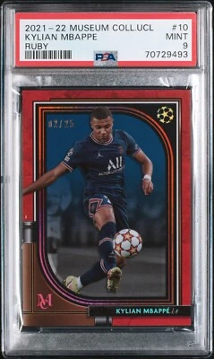 2021-22 Kylian Mbappe Topps Museum Collection Ruby PSG Card #10 2/25 PSA 9 MINT - Image 1 of 3