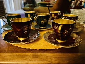 Antike Carlton Ware Rouge Royal Demitasse Tasse + Untertasse 7er Set + große Schale - Bild 1 von 14