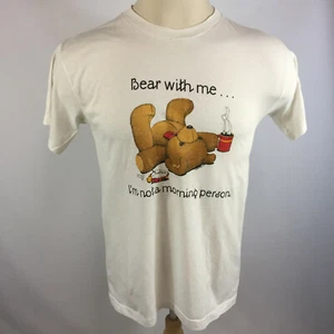 Vintage 80s Teddy Bear Morning Coffee Work Office T Shirt Humor Funny Quote 1987 - Picture 1 of 8