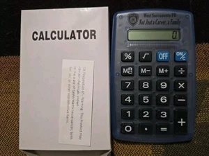 CY-2031 Pocket Calculator With 8 Digit Display Grey - West Sacramento PD Logo - Picture 1 of 4