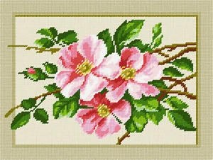 DIY Printed Tapestry Kit "Dog-rose", size 14.2x18.5 in / 36x47 cm, Brvsk - Bild 1 von 1