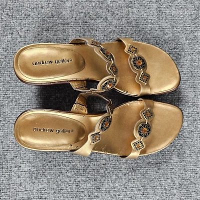 NWB Andrew Geller Womens 10M Bronze Antoinette Rhinestone Slip On Heeled Sandals - Image 1 of 4