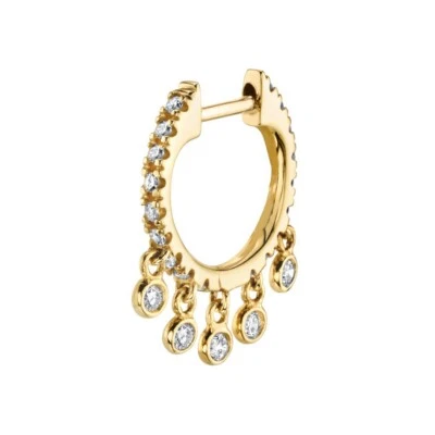 18K Solid Yellow Gold Diamond Chandelier Huggie Earring Party Wear Jewelry Gifts - Image 1 of 4