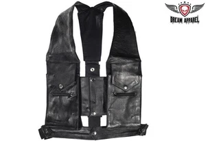 Chaleco de bolsillo estilo comando de cuero de vaca para hombre - Imagen 1 de 2