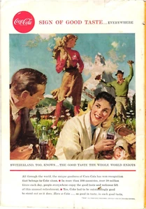 Coca Cola Print Ad SWITZERLAND Tourism Landscape Mountain Scene c1958 - Picture 1 of 1