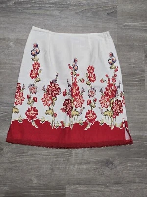 Liz Claiborne Lizwear Jeans Women's White Red Floral Lace Trim Skirt Size 8 - Image 1 of 4