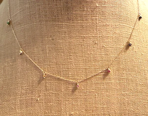 NEW 14K Yellow Gold Half Bezel Multi Gemstone Drop Station Necklace - Picture 1 of 9