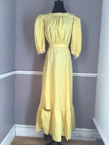 Authentic Vintage 1900s Fine Linen Bright Yellow Prairie Style Dress - Picture 1 of 9