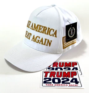Trump OFFICIAL 45-47 Hat..2024..MAGA..Make America Great Again..White + 2 Decals - Picture 1 of 6