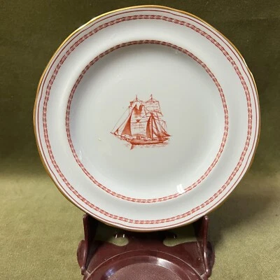 Spode England Bread & Butter Plate 6” Trade Winds Red Bands & Ship (Gold Trim) - Image 1 of 4