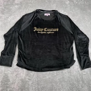 Juicy Couture Velour Sweatshirt Women's XL Black Gold Logo Casual Soft Lounge - Picture 1 of 8