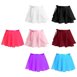 Girls Pull-On Wrap Skirts Classic Chiffon Ballet Dance Mini Skirt with Tie Waist - Picture 1 of 146