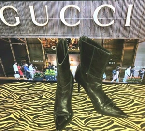 VINTAGE GUCCI BLACK LEATHER GRANNY EDWUARDIAN VICTORIAN STEAM PUNK ANKLE BOOTS 5 - Picture 1 of 8