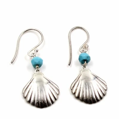 Orecchini pendenti perle turchesi creati in laboratorio in argento sterling 9... - Immagine 1 di 4