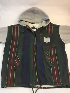 VTG 90s Striped Hooded Sweatshirt Braetan Egypt Woven Multicolor Button Up L XL - Picture 1 of 8