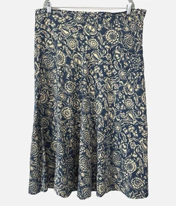 Kate Hill Dusty Blue Floral Maxi Skirt 14 Silk Linen Coastal Preppy Cottagecore - Picture 1 of 12